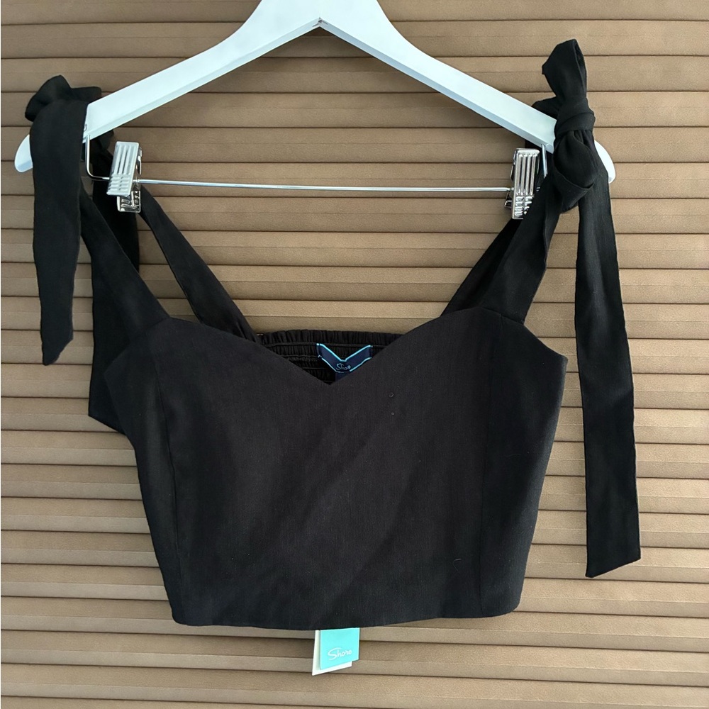 Shore elegant Black Tie-Strap Tank Top